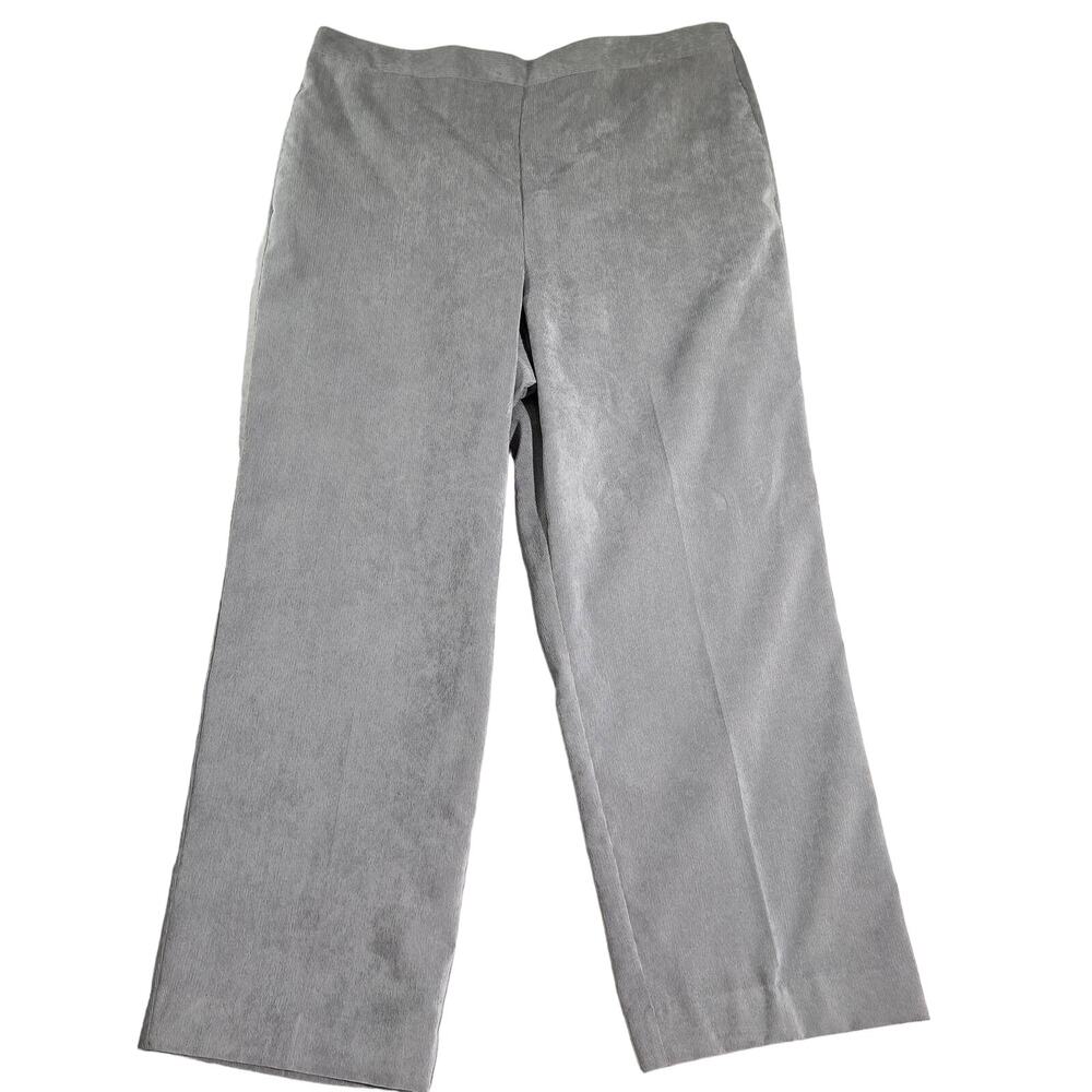 Alfred Dunner Pull On Pants Woman's 18 Elastic Back Waist Grey Corduroy Pockets